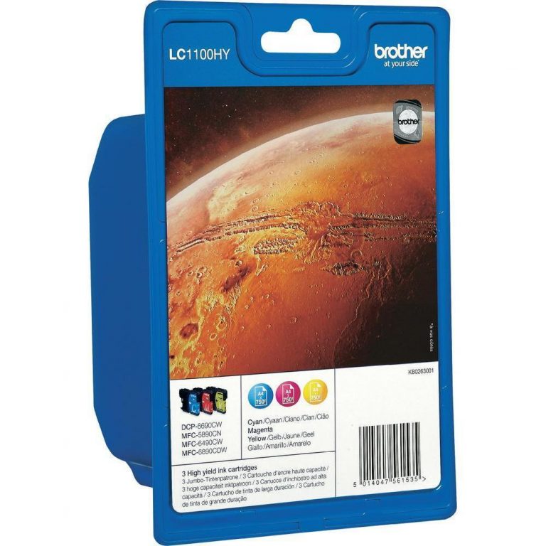 Brother Original LC1100 Druckerpatronen - 3er Multipack (cyan, magenta, gelb) 750 Seiten (LC1100HYRBWBPDR)