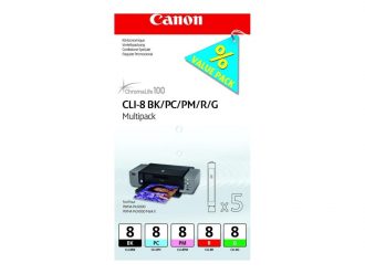 Canon Original CLI-8 Druckerpatronen Multipack (foto cyan, foto magenta, chromatisch rot, schwarz, grün)(0620B027)