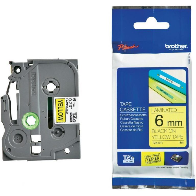 Brother Original TZe 611 Laminiertes Band - Schwarz auf Gelb - Rolle (0,6 cm)