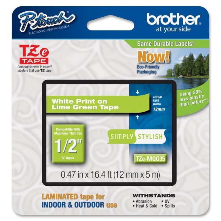 Brother TZe MQG35 - Laminiertes Band (matt) - Weiß auf Limonengrün - Rolle (1,2 cm x 5 m) - 1 Rolle(n) - für P-Touch GL-