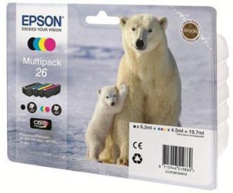 Epson Original 26 Eisbär Druckerpatronen 4er Multipack schwarz cyan magenta gelb (C13T26164010)