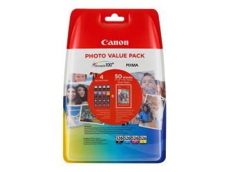 Canon Original Value-Pack Druckerpatronen CLI-526 schwarz, cyan, magenta, gelb + 50 Blatt Fotopapier PP-201 (4540B017)