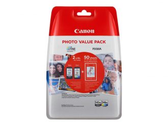 Canon PG-545XL BK/CL-546XL C/M/Y Original Tintenpatronen 2er-Pack schwarz 15ml, Farbe 13ml + 50 Blatt Fotopapier
