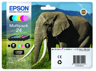 Epson Original 24 Elefant Druckerpatronen 6er Multipack schwarz cyan magenta gelb cyan hell magenta hell (C13T24284010)
