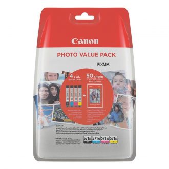 Canon Original Value-Pack Druckerpatronen CLI-571 XL schwarz, cyan, magenta, gelb + 50 Blatt Fotopapier PP-201