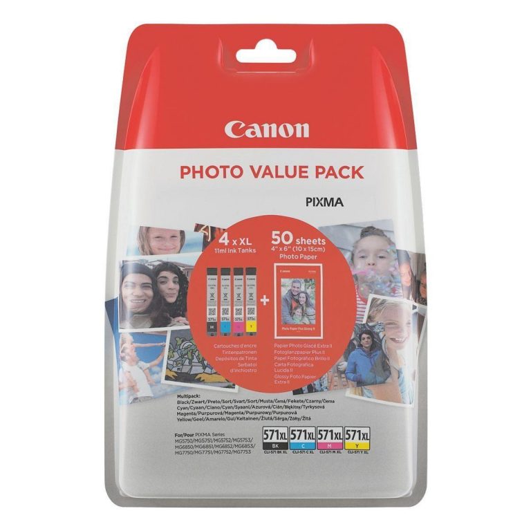 Canon Original Value-Pack Druckerpatronen CLI-571 XL schwarz, cyan, magenta, gelb + 50 Blatt Fotopapier PP-201