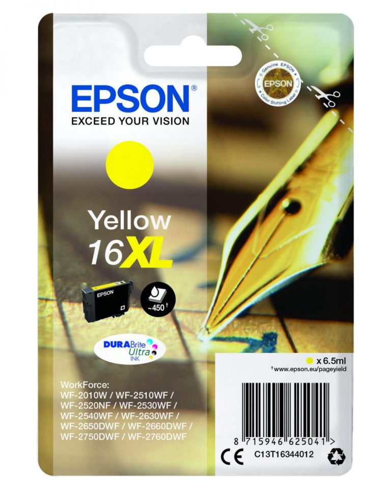 Epson Original 16XL Füller Druckerpatrone gelb 450 Seiten 6,5ml (C13T16344012)