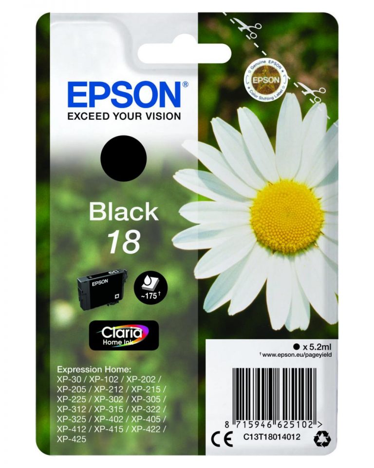 Epson Original 18 Gänseblümchen Druckerpatrone schwarz 175 Seiten 5,2ml (C13T18014012)