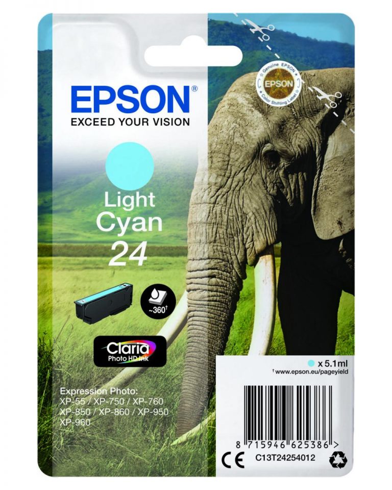 Epson Original 24 Elefant Druckerpatrone cyan hell 360 Seiten 5,1ml (C13T24254012)