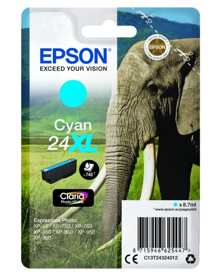 Epson Original 24XL Elefant Druckerpatrone cyan 740 Seiten 9ml (C13T24324012)