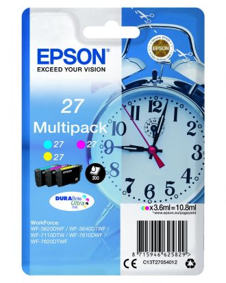 Epson Original 27 Wecker Tinten 3er Multipack cyan, magenta, gelb 900 Seiten 10,8ml (C13T27054012)