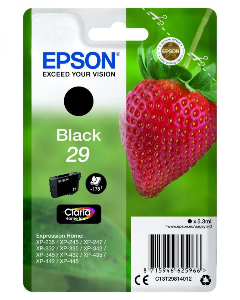 Epson Original 29 Erdbeere Druckerpatrone schwarz 175 Seiten5,3ml (C13T29814012)