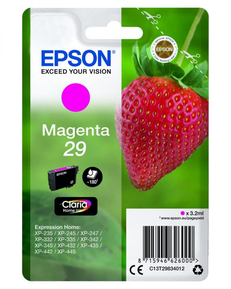 Epson Original 29 Erbeere Druckerpatrone magenta 180 Seiten 3,2ml (C13T29834012)
