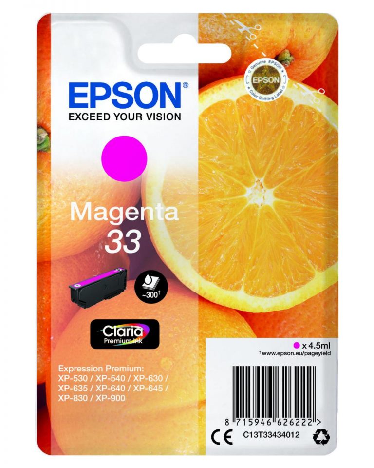 Epson Original 33 Orange Druckerpatrone magenta 300 Seiten 4,5 ml (C13T33434012)