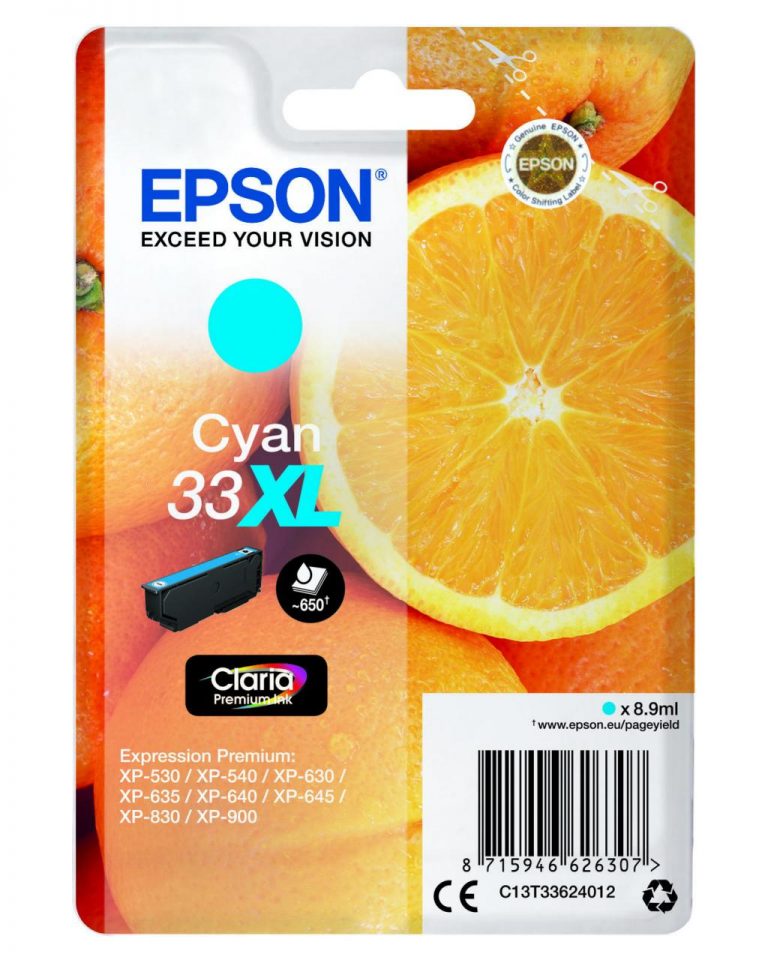 Epson Original 33XL Orange Druckerpatrone cyan 650 Seiten 8,9 ml (C13T33624012)