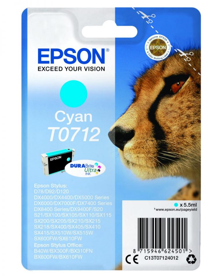 Epson Original T0712 Gepard Druckerpatrone cyan 5,5ml (C13T0 7124012)