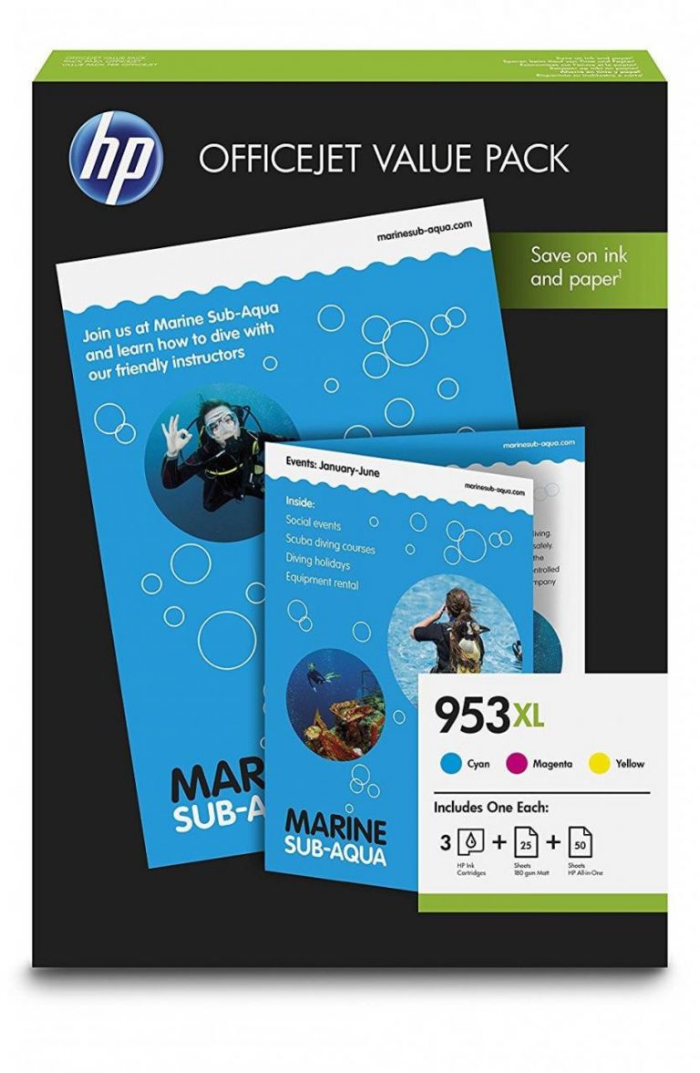 HP Original 953XL Valuepack Druckerpatronen cyan, magenta, gelb 1.600 Seiten + 75 Blatt Papier (1CC21AE)