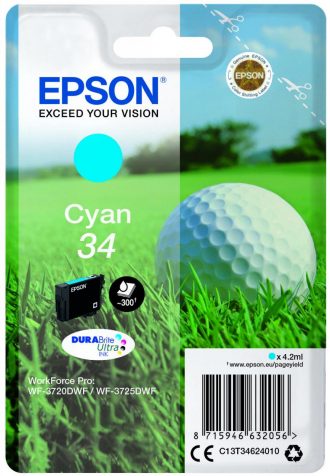 Epson Original 34 Golfball Druckerpatrone cyan 300 Seiten 4,2ml (C13T34624010)