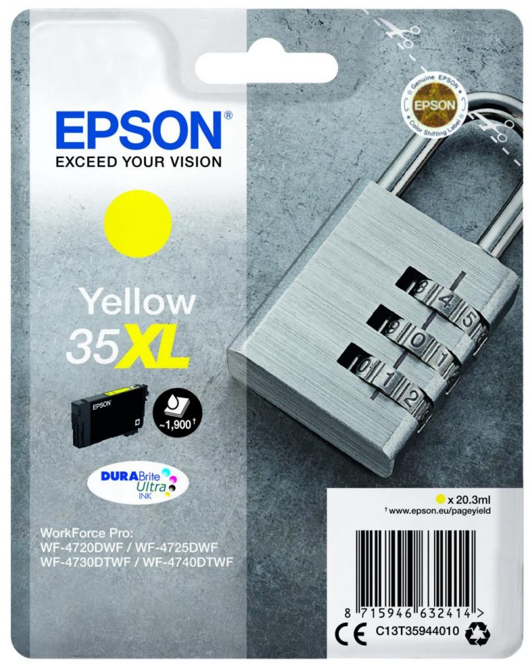 Epson Original 35XL Schloss Druckerpatrone gelb 1900 Seiten 20,3ml (C13T35944010)