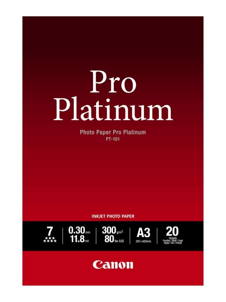 Canon Fotopapier Pro Platinum PT-101 glänzend A3 (297 x 420 mm) 300 g/m2 - 20 Blatt (2768B017)