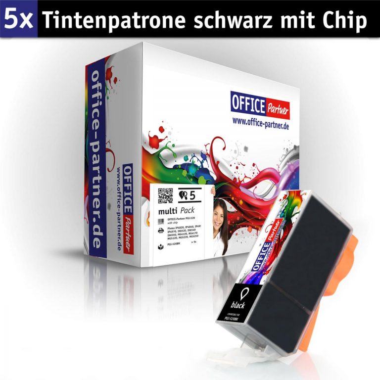OFFICE-Partner Premium Tinte alternativ zu Canon PGI-520 PBK - 5er Set (pigmentschwarz)