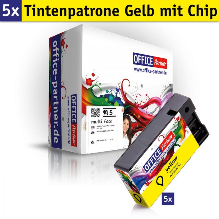 OFFICE-Partner Premium Tinte alternativ zu Canon PGI-1500XL Y - 5er Set (gelb)