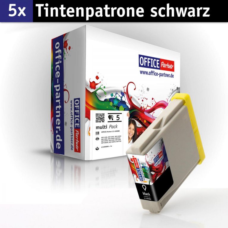 OFFICE-Partner Premium Tinte alternativ zu Brother LC970 / LC1000 BK - 5er Set (schwarz)