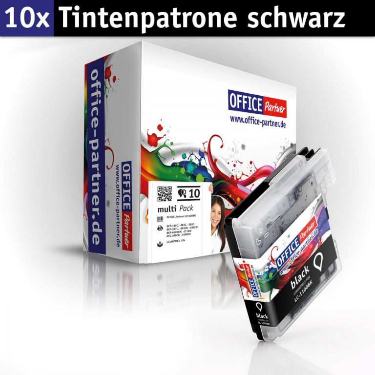 OFFICE-Partner Premium Tinte alternativ zu Brother LC980 / LC1100 BK - 10er Set (schwarz)