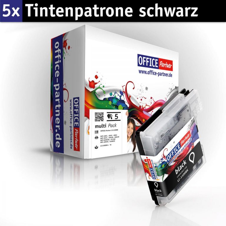 OFFICE-Partner Premium Tinte alternativ zu Brother LC1100 BK - 5er Set (schwarz)