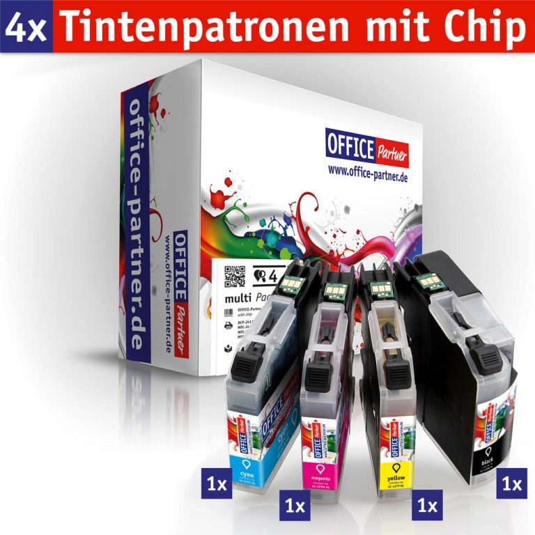 OFFICE-Partner Premium Tinte alternativ zu Brother LC125XL / LC127XL - 4er Set