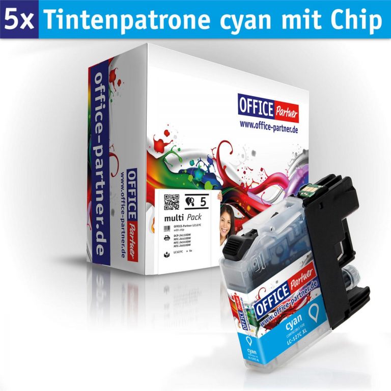OFFICE-Partner Premium Tinte alternativ zu Brother LC125XL / LC127XL C - 5er Set (cyan)