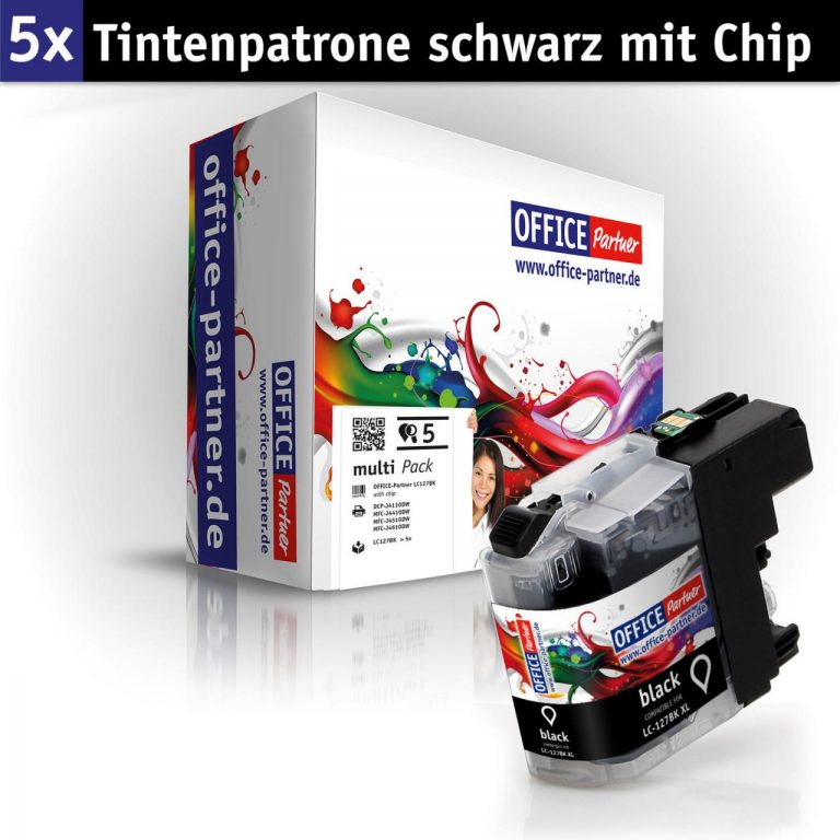 OFFICE-Partner Premium Tinte alternativ zu Brother LC125XL / LC127XL BK - 5er Set (schwarz)