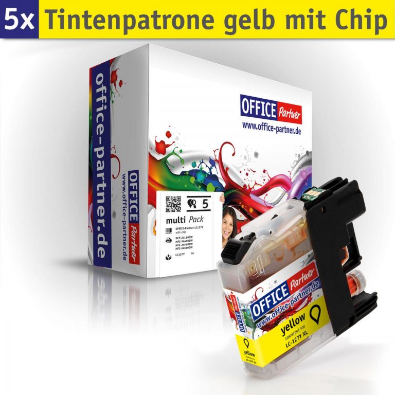 OFFICE-Partner Premium Tinte alternativ zu Brother LC125XL / LC127XL Y - 5er Set (gelb)