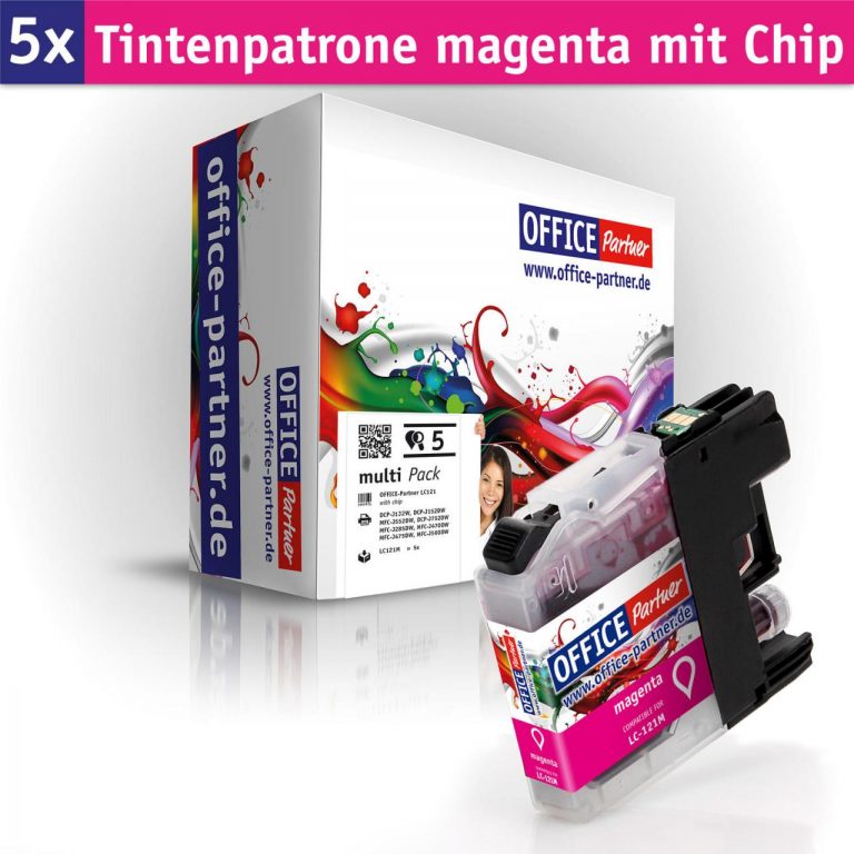 OFFICE-Partner Premium Tinte alternativ zu Brother LC121 / LC123 M - 5er Set (magenta)