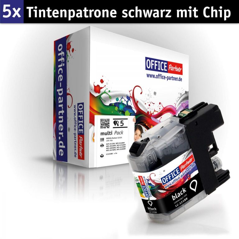 OFFICE-Partner Premium Tinte alternativ zu Brother LC121 / LC123 XL BK - 5er Set (schwarz)